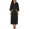 Ekouaer Women Zipper Robe 3/4 Sleeves Loungewear Dress Full Length Sleepwear Pockets Housecoat Nightgown Long Bathrobe(Style 1-black)