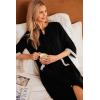 Ekouaer Women Zipper Robe 3/4 Sleeves Loungewear Dress Full Length Sleepwear Pockets Housecoat Nightgown Long Bathrobe(Style 1-black)