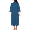 Ekouaer Women Zipper Robe 3/4 Sleeves Loungewear Dress Full Length Sleepwear Pockets Housecoat Nightgown Long Bathrobe(Style 1-blue)