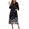 Ekouaer Women Zipper Robe 3/4 Sleeves Loungewear Dress Full Length Sleepwear Pockets Housecoat Nightgown Long Bathrobe(Style 1-butterfly Floral)