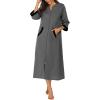 Ekouaer Women Zipper Robe 3/4 Sleeves Loungewear Dress Full Length Sleepwear Pockets Housecoat Nightgown Long Bathrobe(Style 1-dark Grey)
