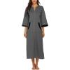 Ekouaer Women Zipper Robe 3/4 Sleeves Loungewear Dress Full Length Sleepwear Pockets Housecoat Nightgown Long Bathrobe(Style 1-dark Grey)