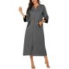 Ekouaer Women Zipper Robe 3/4 Sleeves Loungewear Dress Full Length Sleepwear Pockets Housecoat Nightgown Long Bathrobe(Style 1-dark Grey)