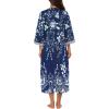 Ekouaer Women Zipper Robe 3/4 Sleeves Loungewear Dress Full Length Sleepwear Pockets Housecoat Nightgown Long Bathrobe(Style 1-evening Blue Vines)