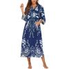Ekouaer Women Zipper Robe 3/4 Sleeves Loungewear Dress Full Length Sleepwear Pockets Housecoat Nightgown Long Bathrobe(Style 1-evening Blue Vines)