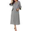 Ekouaer Women Zipper Robe 3/4 Sleeves Loungewear Dress Full Length Sleepwear Pockets Housecoat Nightgown Long Bathrobe(Style 1-grey)