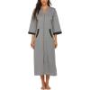 Ekouaer Women Zipper Robe 3/4 Sleeves Loungewear Dress Full Length Sleepwear Pockets Housecoat Nightgown Long Bathrobe(Style 1-grey)