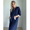 Ekouaer Women Zipper Robe 3/4 Sleeves Loungewear Dress Full Length Sleepwear Pockets Housecoat Nightgown Long Bathrobe(Style 1-navy)