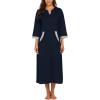 Ekouaer Women Zipper Robe 3/4 Sleeves Loungewear Dress Full Length Sleepwear Pockets Housecoat Nightgown Long Bathrobe(Style 1-navy)