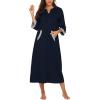 Ekouaer Women Zipper Robe 3/4 Sleeves Loungewear Dress Full Length Sleepwear Pockets Housecoat Nightgown Long Bathrobe(Style 1-navy)