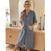 Ekouaer Women Zipper Robe 3/4 Sleeves Loungewear Dress Full Length Sleepwear Pockets Housecoat Nightgown Long Bathrobe(Style 1-navy Blue)