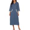 Ekouaer Women Zipper Robe 3/4 Sleeves Loungewear Dress Full Length Sleepwear Pockets Housecoat Nightgown Long Bathrobe(Style 1-navy Blue)