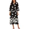 Ekouaer Women Zipper Robe 3/4 Sleeves Loungewear Dress Full Length Sleepwear Pockets Housecoat Nightgown Long Bathrobe(Style 1-pat10)