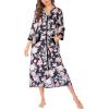 Ekouaer Women Zipper Robe 3/4 Sleeves Loungewear Dress Full Length Sleepwear Pockets Housecoat Nightgown Long Bathrobe(Style 1-pat4)
