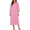 Ekouaer Women Zipper Robe 3/4 Sleeves Loungewear Dress Full Length Sleepwear Pockets Housecoat Nightgown Long Bathrobe(Style 1:pink)