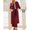 Ekouaer Women Zipper Robe 3/4 Sleeves Loungewear Dress Full Length Sleepwear Pockets Housecoat Nightgown Long Bathrobe(Style 1-wine Red)