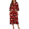 Ekouaer Women Zipper Robe 3/4 Sleeves Loungewear Dress Full Length Sleepwear Pockets Housecoat Nightgown Long Bathrobe(Xmas Print)