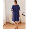 Ekouaer Women Zipper Robe Short Striped Sleeves Lightweight Robes Color Block Bathrobe Soft Sleepwear with Pockets S-3XL(B Navy Blue)