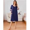 Ekouaer Women Zipper Robe Short Striped Sleeves Lightweight Robes Color Block Bathrobe Soft Sleepwear with Pockets S-3XL(B Navy Blue)