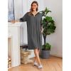 Ekouaer Women Zipper Robe Short Striped Sleeves Lightweight Robes Color Block Bathrobe Soft Sleepwear with Pockets S-3XL(Dark Grey)