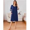Ekouaer Women Zipper Robe Short Striped Sleeves Lightweight Robes Color Block Bathrobe Soft Sleepwear with Pockets S-3XL(Deep Blue)