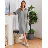 Ekouaer Women Zipper Robe Short Striped Sleeves Lightweight Robes Color Block Bathrobe Soft Sleepwear with Pockets S-3XL(Grey)