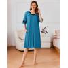 Ekouaer Women Zipper Robe Short Striped Sleeves Lightweight Robes Color Block Bathrobe Soft Sleepwear with Pockets S-3XL(Lake Blue)
