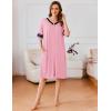 Ekouaer Women Zipper Robe Short Striped Sleeves Lightweight Robes Color Block Bathrobe Soft Sleepwear with Pockets S-3XL(Pink)