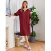 Ekouaer Women Zipper Robe Short Striped Sleeves Lightweight Robes Color Block Bathrobe Soft Sleepwear with Pockets S-3XL(Wine Red)
