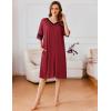 Ekouaer Women Zipper Robe Short Striped Sleeves Lightweight Robes Color Block Bathrobe Soft Sleepwear with Pockets S-3XL(Wine Red)