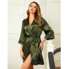 Ekouaer Women’s Lace-Trim Silk Robes Bride Bridesmaid Kimono Satin Bathrobe V Neck Sleepwear with 3/4 Sleeve(Army Green)