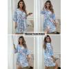 Ekouaer Women’s Lace-Trim Silk Robes Bride Bridesmaid Kimono Satin Bathrobe V Neck Sleepwear with 3/4 Sleeve(Blue Pink Floral)