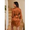 Ekouaer Women’s Lace-Trim Silk Robes Bride Bridesmaid Kimono Satin Bathrobe V Neck Sleepwear with 3/4 Sleeve(Caramel Colour)