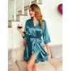 Ekouaer Women’s Lace-Trim Silk Robes Bride Bridesmaid Kimono Satin Bathrobe V Neck Sleepwear with 3/4 Sleeve(Celadon Green)