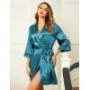 Ekouaer Women’s Lace-Trim Silk Robes Bride Bridesmaid Kimono Satin Bathrobe V Neck Sleepwear with 3/4 Sleeve(Celadon Green)