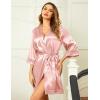 Ekouaer Women’s Lace-Trim Silk Robes Bride Bridesmaid Kimono Satin Bathrobe V Neck Sleepwear with 3/4 Sleeve(Champagne)