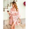 Ekouaer Women’s Lace-Trim Silk Robes Bride Bridesmaid Kimono Satin Bathrobe V Neck Sleepwear with 3/4 Sleeve(Champagne)