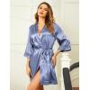 Ekouaer Women’s Lace-Trim Silk Robes Bride Bridesmaid Kimono Satin Bathrobe V Neck Sleepwear with 3/4 Sleeve(Cobalt Blue)