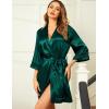 Ekouaer Women’s Lace-Trim Silk Robes Bride Bridesmaid Kimono Satin Bathrobe V Neck Sleepwear with 3/4 Sleeve(Dark Green)