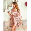 Ekouaer Women’s Lace-Trim Silk Robes Bride Bridesmaid Kimono Satin Bathrobe V Neck Sleepwear with 3/4 Sleeve(Deep Pink_bean Paste)