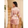 Ekouaer Women’s Lace-Trim Silk Robes Bride Bridesmaid Kimono Satin Bathrobe V Neck Sleepwear with 3/4 Sleeve(Deep Pink_bean Paste)