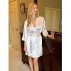 Ekouaer Women’s Lace-Trim Silk Robes Bride Bridesmaid Kimono Satin Bathrobe V Neck Sleepwear with 3/4 Sleeve(Flesh Color)
