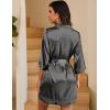 Ekouaer Women’s Lace-Trim Silk Robes Bride Bridesmaid Kimono Satin Bathrobe V Neck Sleepwear with 3/4 Sleeve(Grey)