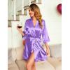 Ekouaer Women’s Lace-Trim Silk Robes Bride Bridesmaid Kimono Satin Bathrobe V Neck Sleepwear with 3/4 Sleeve(Lilac)