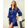 Ekouaer Women’s Lace-Trim Silk Robes Bride Bridesmaid Kimono Satin Bathrobe V Neck Sleepwear with 3/4 Sleeve(Navy Blue)