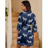 Ekouaer Women’s Lace-Trim Silk Robes Bride Bridesmaid Kimono Satin Bathrobe V Neck Sleepwear with 3/4 Sleeve(Navy Blue Zebra)