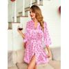 Ekouaer Women’s Lace-Trim Silk Robes Bride Bridesmaid Kimono Satin Bathrobe V Neck Sleepwear with 3/4 Sleeve(Pink Bowknot)