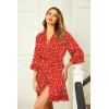Ekouaer Women’s Lace-Trim Silk Robes Bride Bridesmaid Kimono Satin Bathrobe V Neck Sleepwear with 3/4 Sleeve(Red Teddy)