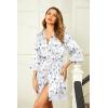 Ekouaer Women’s Lace-Trim Silk Robes Bride Bridesmaid Kimono Satin Bathrobe V Neck Sleepwear with 3/4 Sleeve(White Flower)