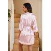 Ekouaer Women’s Lace-Trim Silk Robes Bride Bridesmaid Kimono Satin Bathrobe V Neck Sleepwear with 3/4 Sleeve(White Pink Leopard)